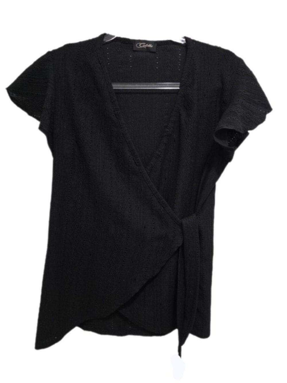 1458 Colette USA Vintage Short Sleeve Wrap Lace Top Sz.L Womens